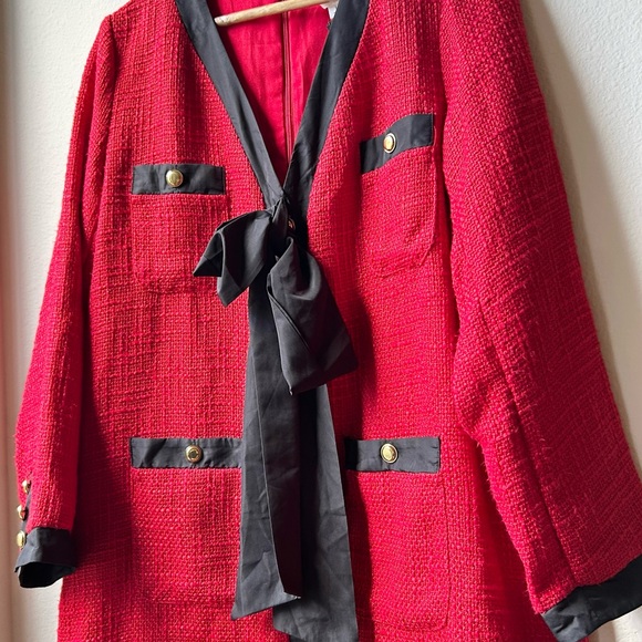 NWT Tuckernuck Pomander Place Coco Tweed Bow Mini Dress in Red Sz L - Picture 7 of 16